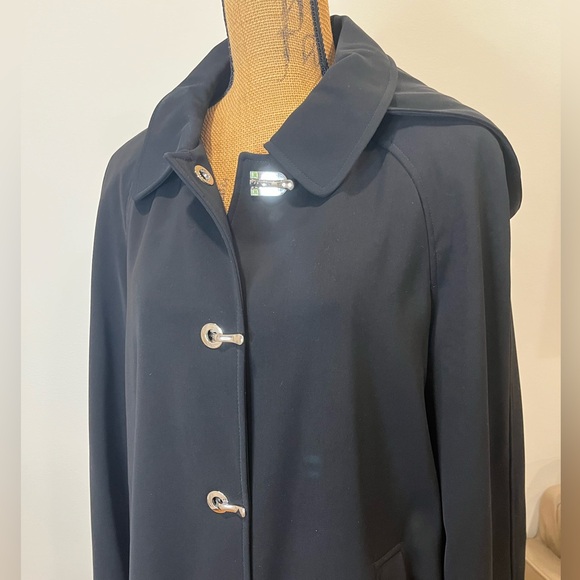 London Fog Trenchcoat Jacket Detachable Hood Black Gold Hardware Size Large - Picture 2 of 16